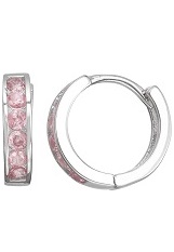 tiny silver huggie pink tourmaline birthstone baby earrings